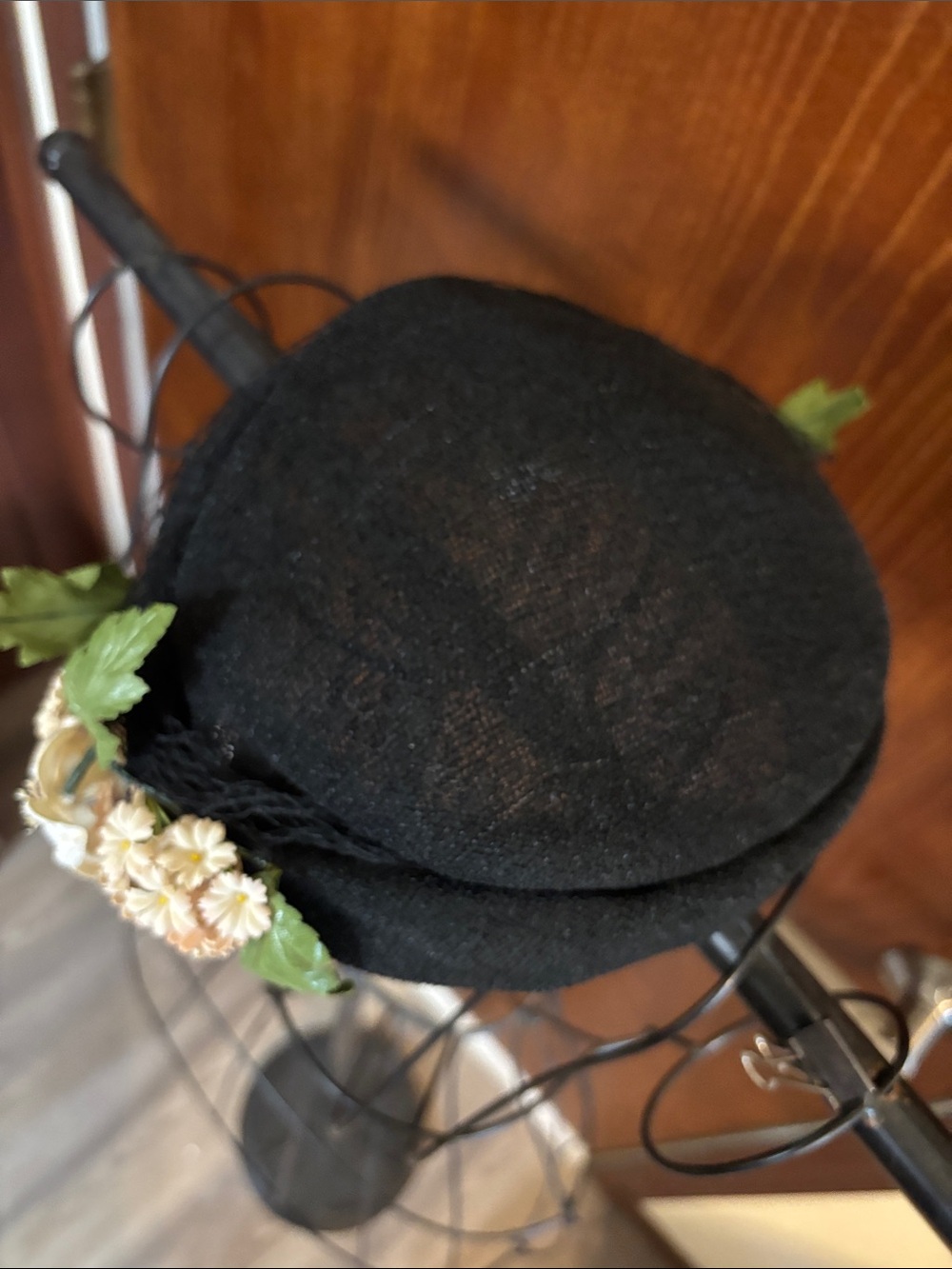 Vintage Black Floral Embellished Hat- Women's Accessory - Picture 2 of 7